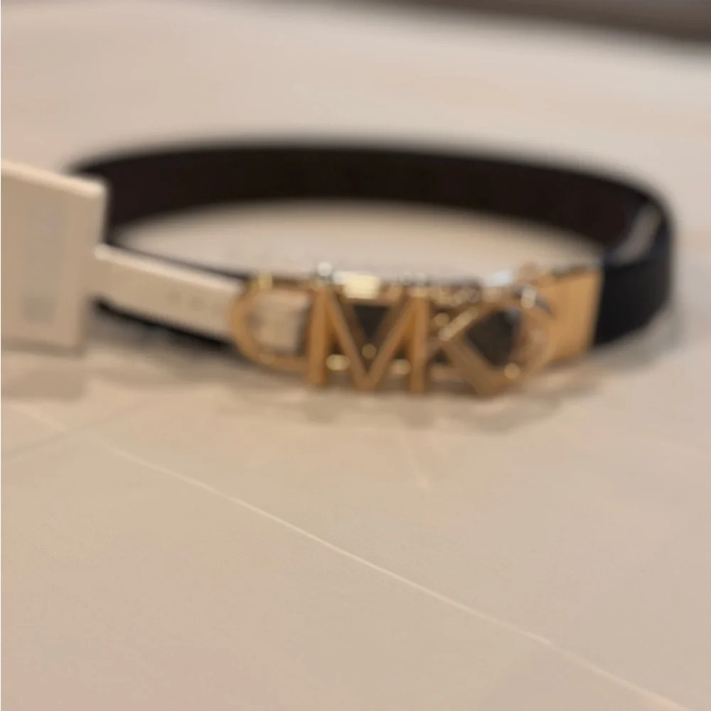 NWT Michael Kors Reversible Signature MK Logo‎ Belt Gold Buckle S